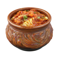 Delicious and vibrant kimchi served in a traditional clay pot. png