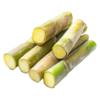 Freshly harvested sugarcane stacked for processing and culinary use. png