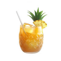 Refreshing tropical drink adorned with a pineapple slice and straw. png