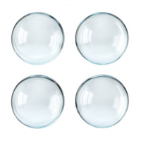 Four glossy, translucent spheres with reflections for graphic design use. png