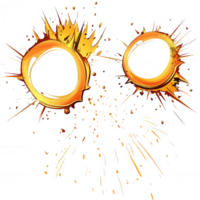 Dynamic explosion graphic with vibrant orange splashes and circular effects. png