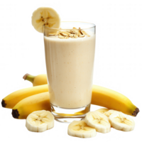 Delicious banana smoothie with oats, fresh bananas, and creamy texture in a glass. png