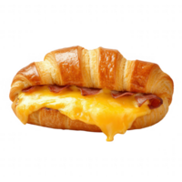 Delicious melted cheese and ham croissant ready to be enjoyed for breakfast or snack. png