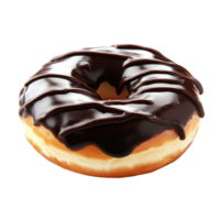 Delicious chocolate glazed donut with a smooth glossy finish and fluffy texture. png
