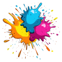 Vibrant paint splashes in various colors creating a lively artistic effect. png