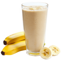 Refreshing banana smoothie served in a tall glass with fresh bananas on the side. png