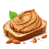 Delicious slice of bread topped with creamy almond butter and garnished with mint. png