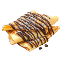 Delicious crepes topped with chocolate and powdered sugar, perfect for any dessert lover. png