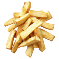 Delicious golden fried cassava sticks, perfect for snacking and sharing. png