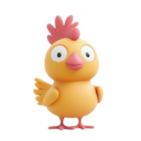 A cute, cartoon-style chicken character with big eyes and a vibrant yellow color. png