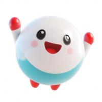 A cheerful cartoon character with arms raised in happiness, colorful and playful design. png