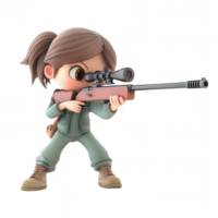 A cartoon character aiming a sniper rifle, showcasing focus and determination. png