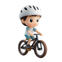 A cute cartoon boy riding a bicycle wearing a helmet, enjoying outdoor leisure activity. png