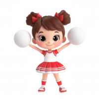 Cheerful cartoon character in a cheerleading outfit holding pom-poms. png
