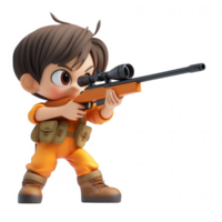 A stylized character aiming with a sniper rifle in a dynamic action pose. png