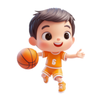 Cheerful child playing basketball, showcasing joy and energy on the court. png