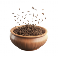 A wooden bowl filled with aromatic seeds, showcasing a culinary ingredient for cooking. png