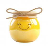 Cheerful jar of honey with a smiling face and a bow, perfect for sweet moments. png