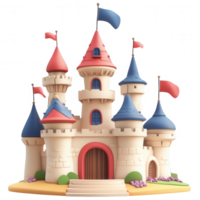 A whimsical castle with colorful towers and flags, perfect for fairy tales and imagination. png