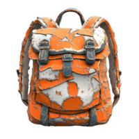 A worn orange backpack with a unique, distressed design showcasing its character. png