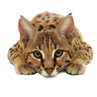 un' travolgente gattopardo gatto accovacciato intensamente, in mostra suo distinto macchie e occhi. png