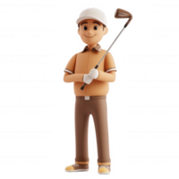 A cartoon golfer posing confidently with a club ready for a game. png