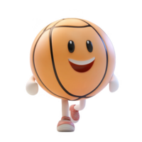 A cheerful animated basketball character running energetically with a friendly smile. png