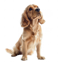 A charming golden Cocker Spaniel posing gracefully in a bright setting. png