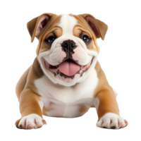 A happy bulldog puppy with a playful expression and adorable features. png