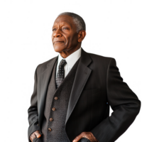 A distinguished elderly man in formal attire, showcasing confidence and wisdom. png