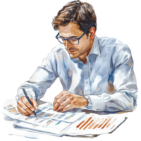 A focused professional analyzing data and creating graphs on paper. png