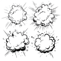 Set of four unique graphic burst designs with dynamic splashes and textures. png