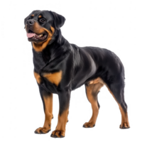 A strong and confident Rottweiler standing proudly with a joyful expression. png