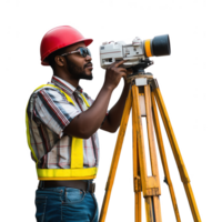 Surveyor using a theodolite for accurate land measurements at a construction site. png