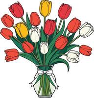 Colorful tulip bouquet in a vase for spring decor vector