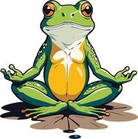 Relaxed frog practicing meditation in a tranquil setting vector