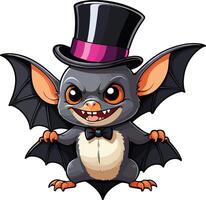 Cute cartoon bat character in a top hat with bow tie vector