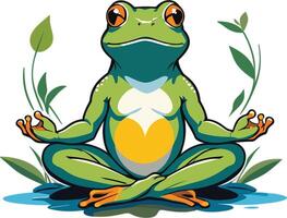 Calm frog practices meditation in a tranquil natural setting vector