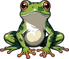 Colorful cartoon frog perched on a branch in a vibrant setting vector