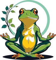 Frog practicing yoga in a tranquil setting with green leaves vector