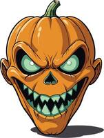 Eerie carved pumpkin with sharp teeth and menacing eyes displayed vector