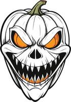Creepy Halloween pumpkin with sharp teeth and glowing eyes vector