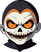 Creepy skull character with orange eyes and black attire vector