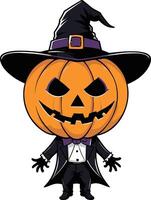 Witch pumpkin character in a tuxedo with a sinister expression vector