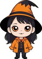 Cute character dressed in orange Halloween attire smiling cheerfully vector