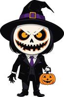 Fun Halloween character with pumpkin and witch hat vector