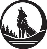 Wolf howling at the moon Design Silhouette Art Illustration On A White Background, Majestic Wolf Howling at the Moon in a Forest Circle Design vector