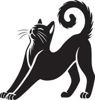 Cat stretching Design Silhouette Art Illustration On A White Background vector