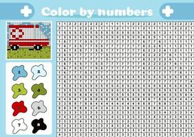 Color by number pixel art game for kids with ambulance car vector
