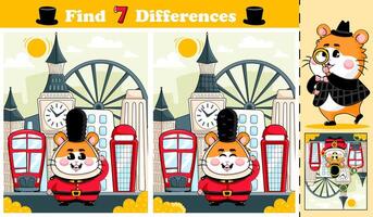 ind 7 differences activity page for kids with hamster character in London vector